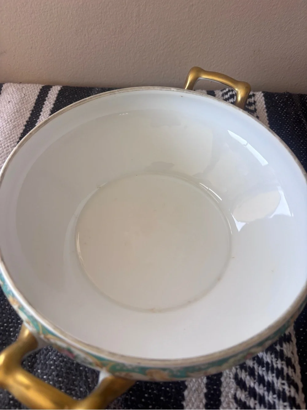 Floral Covered Porcelain Tureen with Gold Handles